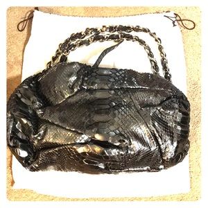 Zagliani Python gunmetal shoulder bag.